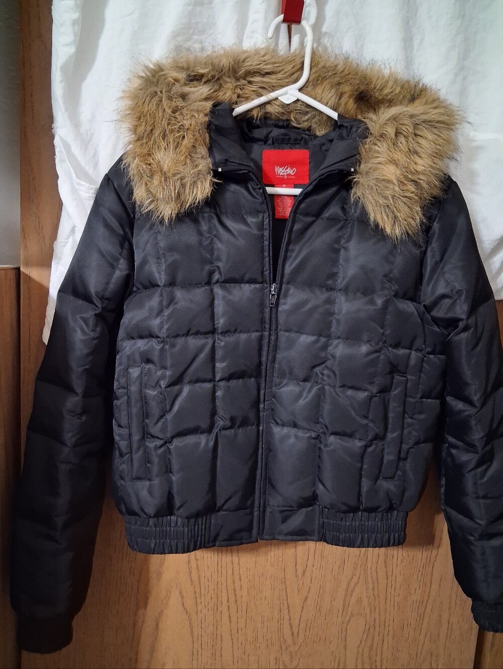 wonder nation Black Puffer Jacket with Faux Fur Trim